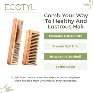 Ecotyl Neem Wood Comb Combo – Detangling Comb & Shampoo Comb | Gentle on Hair | Prevents Dandruff | Set of 2